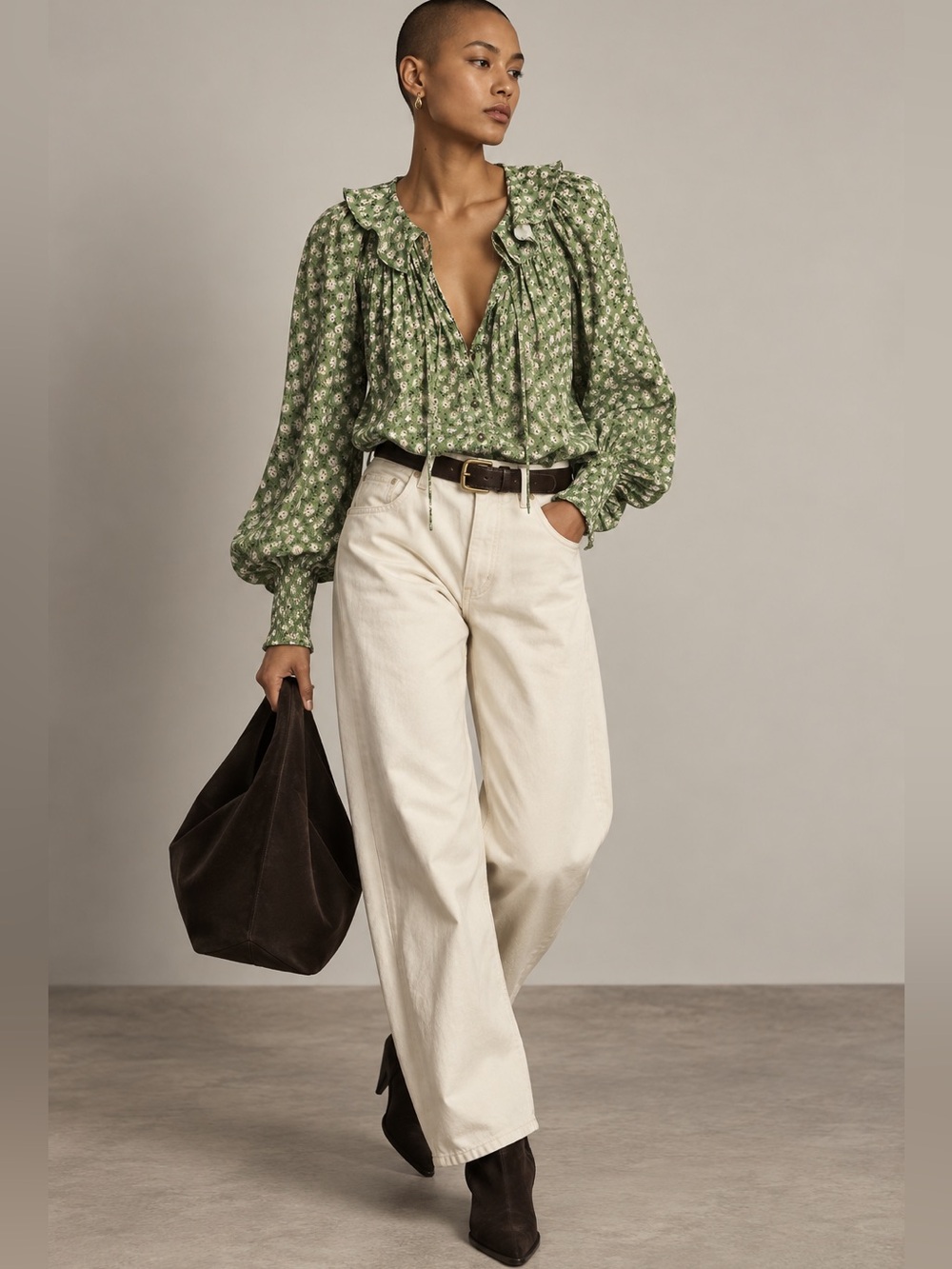 Anthropologie Button Front Peasant Blouse Size S
